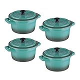 BUTLERS 4er Set Mini-Auflaufformen rund aus Keramik | kleine Auflaufform mit Deckel | backofenfest | auch als Soufflé Förmchen und Tapas-Schalenset geeignet