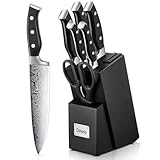 D.Perlla Messerset, 7-TLG Selbstschärfender Messerblock, Scharf Edelstahl Messerset Set mit Kunststoff-Griff und Holzblock, Profi Küchenmesserset, Schwarz