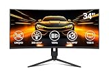 ODYS Gaming Monitor XP34 PRO-X - 34 Zoll (86 cm), Curved (1500R), 180 Hz, UWQHD (3.440x1.440 px), 1ms Reaktionszeit, HDR, FreeSync/G-Sync komp., Eye Care, HDMI, DP, 3,5mm Audio