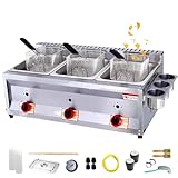 Fritteuse mit zwei Tanks, 10 l x 2 Edelstahl-LPG-Gasfritteuse mit Körben und Deckel für Zuhause, Küche und Restaurant, große Kapazität, Propan