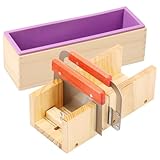 Seifenschneider Set Holz Handgemachte Seife mit Verstellbar Schneidetisch Rechteckig Silikon Form Edelstahl Wellenmesser Gerades Messer für DIY Seifenherstellung