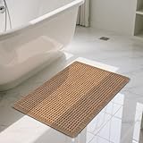 Mavicen Waffle Badteppich, 43 * 61cm Superabsorbierende Badematte rutschfest, Maschinenwaschbare Bequeme Badezimmerteppich mit Quasten, Stilvolle Badematte Boho für Badezimmerboden (Braun)