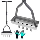 JAOGAUS Rasenlüfter mit 4 Zinken, Rasenbelüfter Spike Metall mit Ablageschale & Gartengeräten, Rasen-Kernbelüfter, T-Griff Spike Belüfter, Für Bodenauflockerung & Rasenpflege Bei Verdichtetem Boden