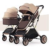 Doppel-Kinderwagen nebeneinander, Zwillings-Kinderwagen, Tandem for Säuglinge und Kleinkinder, faltbarer, stoßdämpfender Regenschirm mit hoher Querformat-Funktion und verstellbarer Rückenlehne ( Color