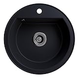 LINDBERGH® Küchen Granit-Spüle Schwarz 'TON44' mit Siphon, Verbundstoffe Made in Germany, 500 x 500, Spülen Küche Matt Küchenspüle Spülbecken Kitchen Waschbecken Sinks Einbauspüle, inkl. Imprägnierung