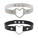 JITNGA 2 Stück Tattoo Choker Leder Halsband Lederhalsband Damen Leder Halskette Halsband Anhänger Choker Damen Choker Kette Herz Gothic Punk Rock Choker Leder Choker