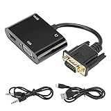 TICFOX VGA-zu-HDMI-Adapter, 3-in-1-Stromkonverter mit Audio für Laptop-TV-Projektor, Displays, schwarz, kompakt und tragbar, 1080p-Auflösung