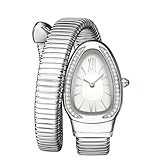 Damenuhren Schlangenform Diamant Uhr für Frauen Luxus Damen Gold Uhr Analog Quarz Uhr mit flexiblem Armband aus Legierung, Silberweiß, Armband