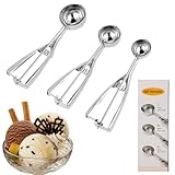 Eisportionierer Edelstahl 3er Set, 3 in 1 Eislöffel in Größen 4 cm / 5 cm / 6 cm, Robust & Rostfrei – Ideal für Eisbecher, Eiswaffeln und Obstzubereitung