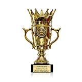 Zelaro Siegerfigur Pokal mit Gravur Wunschtext – 22,5cm Henkelpokal Krone | Pokal Fußball | Siegerpokal Champion- Ideal als personalisiertes Geschenk