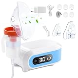 Wholede Inhalationsgeräte für Erwachsene Kinder Baby, LED Digitalanzeige Kompressor Inhaliergerät mit Timerfunktion, Elektrische Inhalator mit Mundstück und Maske(Blau)
