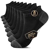 EKSHER 8 Paar Sportsocken Herren 43-46 Cushioned Sneaker Socken Damen Kurze Laufsocken Wandersocken Frotteesohle Baumwolle Halbsocken Atmungsaktive Schwarz