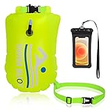 Eyein Swimming Buoy, 20L Dry Bag with Waterproof Cell Phone Bag, Safety Swimming Buoy with Adjustable Waist Belt Suitable for Open Water and Triathlon, Visible for Boat, Gelb