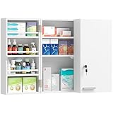 HOMCOM Medizinschrank abschließbar 2-türig Medikamentenschrank mit 11 Fächer 2 Schlüssel Hängend Arzneischrank für Küche, Flur, Wohnzimmer, 53 x 20 x 53 cm, Weiß