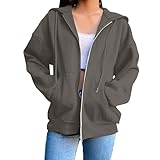Cowyams Sweatjacke Damen Herbst Winter Einfarbig Sweatshirt Langarm Warm Zipper Hoodie Freizeit Sport Style Kapuzenjacke Y2k Mantel Mit Tasche Training Sportjacke Leicht Übergangsjacke.