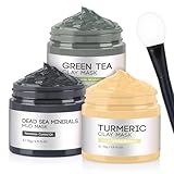 Maske, Kurkuma-Schlamm-Maske, Totes Meer Schlamm, Grüner Tee, Tiefenreinigung Mitesser, Ölkontrolle, Masken-Set, 70g*3