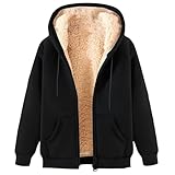 RLEHJN Fleecejacke Damen mit Kapuze Winterjacke Warm Teddyfleece ReißVerschluss Jacke Wollmantel Einfarbige Bekleidung Teenager Mädchen Übergangsjacke Drucken Funktionsjacke Große Größen