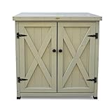 HABAU Gartenschrank, wetterfest in Grau lasiert, aus zertifiziertem Massivholz, ideal für Garten, Balkon und Terrasse (Laura)