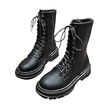 Generisch Winterstiefel Damen Winterboots Schnürstiefel Stiefel Plateau Schlupfstiefel Stiefeletten Zum Schnüren Mit Blockabsatz Schnürboots PU Wanderstiefel Arbeitsstiefel (Schwarz,37)
