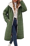Vancavoo Wintermantel Damen Lang Winterjacke Warm Gefüttert Winterparka Winter Jacke Mantel Parka Steppmantel Daunenmantel mit Kapuze,Armee Grün,S