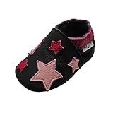 Mejale Weiche Sohle Leder Babyschuhe Lauflernschuhe Krabbelschuhe Kleinkind Kinderschuhe Hausschuhe Karikatur Sterne(schwarz, (0-6 Monate),S)