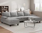 Devoko Sofa mit Schlaffunktion, U-Form Wohnlandschaft Eckcouch mit Abnehmbarem Bezug, Ecksofa für Wohnzimmer & Schlafzimmer (BxTxH) 292x111x92cm, Grau