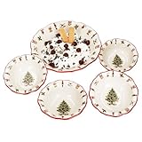 MamboCat Maestro Natale 5tlg Schüssel-Set I italienisches Keramik-Geschirr für 4 Personen mit Weihnachtsdekor I 1x große Schüssel & 4x Dessertschalen für Weihnachten