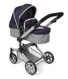 Bayer Chic 2000® 2in1 Kombi Puppenwagen Linus - Melange grau-Navy - faltbar, höhenverstellbarer Griff 47-78 cm – Puppen bis 52 cm, 4-8 J.