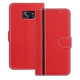 Mo-Beauty Handyhülle Kompatibel mit Samsung Galaxy S7 Edge, PU Leder Magnetic Flip Wallet Klappbare Stoßfest Kartenfach Schutzhülle Standfunktion Case Cover Etui für Samsung S7 Edge (Rot)