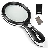 FEINBLICK Große Lupe mit Licht, Beleuchtung 18 LED, kalt/warm, bis zu 10x,10Fach Vergrößerung, Münzen, Sammelkarten, Büro, Lesehilfe für Senioren, Leselupe, Bücher, Handlupe