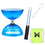 Diabolo Freiläufer mit kugellager Dreifache Lagerung Jonglier-Set, 4 Farben Dreifach Gelagertes Diabolo mit Ersatzschnur 10m, Profi-Stange, Netzbeutel, Blau