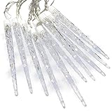 Nipach GmbH 40 LED Eiszapfenkette Lichterkette Leuchtfarbe weiß mit 8 Funktionen für Außen Trafo Timer transparentes Kabel Weihnachtsbeleuchtung Xmas-Deko