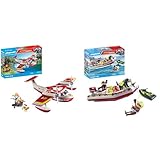 PLAYMOBIL Action Heroes 71463 Feuerwehrflugzeug mit Löschfunktion & Action Heroes 71464 Feuerwehrboot mit Aqua Scooter