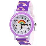 OFFCUP Kinderuhr, Kinder Uhren Analog, 3D Cartoon Lernuhr Quarzwerk, Silikon Uhrenarmband, 3 Jahre bis 11 Jahre, Armbanduhr Mädchen Junge Kinder analoge Quarzuhr -Hellvioletter Regenbogen
