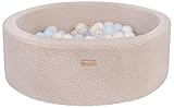 Velinda Bällebad Ballpool Kugelbad Bällchenbad Bällchenpool Pool Bouclé mit 200 Bällen (Farbe des Pools/der Bälle: cappuccinofarben/weiß, transparent, blau, gelb (Pastell))