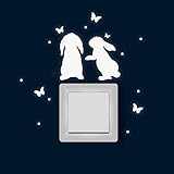 Lichtschaltertattoo Lichtschalteraufkleber Lichtschaltersticker Wandtattoo Wandbild Hasen mit Schmetterlinge und Punkten Ostern M1878