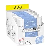 LILLYDOO Baby Feuchttücher mit 99% Wasser, 600 Stück (10 x 60), 100% plastikfreies Tuch, ohne Parfüme & mild wie Watte und Wasser