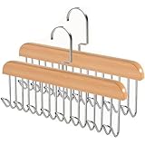 Gürtelhalter Kleiderschrank, 2 Stück Holz Kleiderbügel mit 8 Haken 360 Grad Drehbarer Krawattenbügel Platzsparende Gürtelhalter Schrank Organizer Aufbewahrung für Schals Krawatten Gürtel (Holzfarbe)