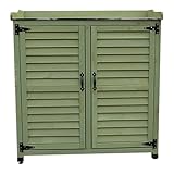 Pflanzbank für den Außenbereich und Gartengeräte, Aufbewahrungsschrank mit Metall-Tischplatte, Doppeltüren, Holz-Arbeitsplatz für Terrasse und Garten – Aufbewahrungslösung für den Außenbereich