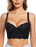 FallSweet Push Up Spitzen BH Damen Mit Bügel Grosse Grössen Bra Longline (Schwarz, 90B)