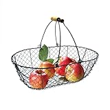 TERRE JARDIN - Erntekorb, 8 L, aus schwarzem Metall - Obstpflückkorb, Holzgriffe - Obstpflückkorb