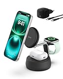 Belkin Qi2 Ladestation Apple Watch und iPhone, 3 in 1 Ladegerät MagSafe kompatibel, 25W, Wireless Charger für iPhone 16, Apple Watch, AirPods, induktive Ladestation mit 45-W-Adapter – Schwarz