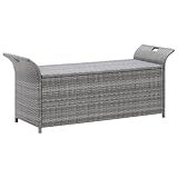 ULUYYUC Gartenbank Klein Balkon Bank Campingbank Balkon Sitzbank - Truhenbank mit Auflage Grau 138 cm Poly Rattan für Innenhof Garten Parks Balkon
