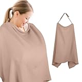 Cozary Stilltuch für Unterwegs, Stillschürze, 76 x 110 cm, Weicher und Atmungsaktiver Stillschal, Baumwolle, Nursing Cover for Breastfeeding Mit Rückenverstellgurt, Verstellbarer Riemen, Khaki