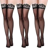 XYTAHDM 3 Paare Halterlose Strümpfe für Damen, Spitze Strapsstrümpfe, Sexy Spitze Strapsstrümpfe Nylonstrümpfe Geeignet für die tägliche und die Urlaubsgarderobe (Schwarz)
