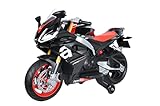 Smart BeBe Kinder Elektro-Motorrad Aprilia RS660 12V Batterie MP3 Realistischer Sound und Lichter mit Stützräder 3-8 Jahre (Schwarz)