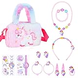 Apricitie Einhorn Handtasche Geschenk, Einhorn Handtasche Schmuck Set Einhörnern Kinderschmuck Halskette Armband, Ring, Haarspange, Kleines Mädchen Rollenspiel