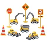 Wichtel Baustelle Set,Miniatur Puppenhaus Baustellenfahrzeuge Verkehrsschilder Zubehör,Bagger Traktor Kuchendeko,Technisches Fahrzeug Set,Wichtelbaustelle Wichtelzubehör für Tortendeko Wichteltür Deko