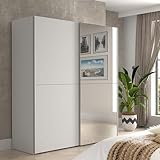 Forte KAIKAIS Kleiderschrank 170, moderner Schwebetürenschrank, 2-türig, Spiegel, Schlafzimmer, Holzwerkstoff, Weiß, 170,3 cm breit x 190,5 cm hoch x 61,2 cm tief