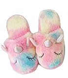 dressfan Einhorn Hausschuhe Stiefel Plüsch Hausschuhe Drinnen/Draußen Unisex Pantoffeln Regenbogen Pink